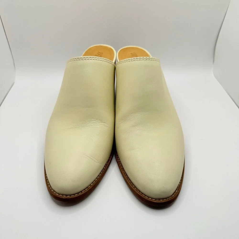 Madewell Woman's Harper Ivory Bone Leather Slip On‎ Stacked Block Heels- Size 8